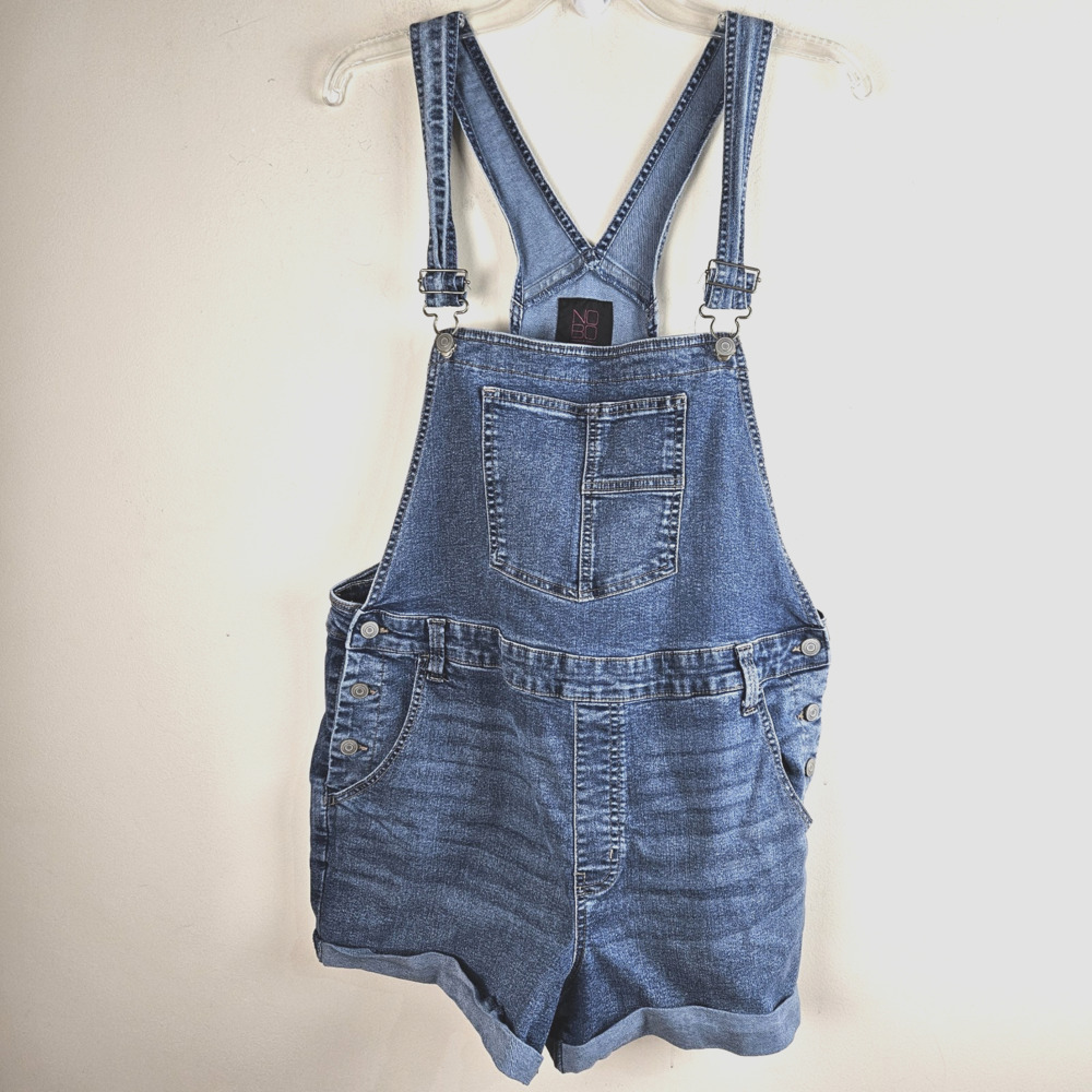 No Boundaries Denim Bib Overall Shorts Jr miss Sz XXL (19) blue stretch farmer